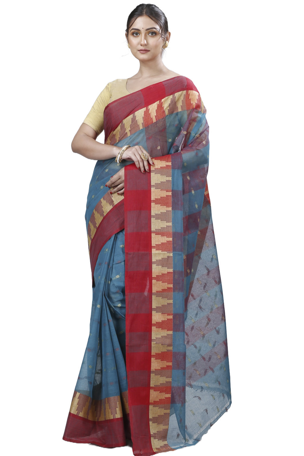 Bottel Green Pure Cotton Jamuna Tant Saree (1310)